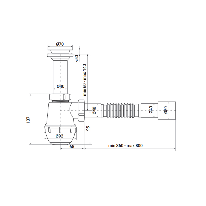 Сифон для кухні Zerix SK-01-A 1 1/2"x40 з литим випуском