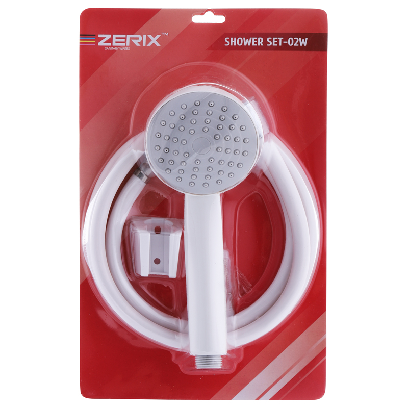 Душевой набор (шланг, лейка, кронштейн) белый Zerix Shower SET-02W