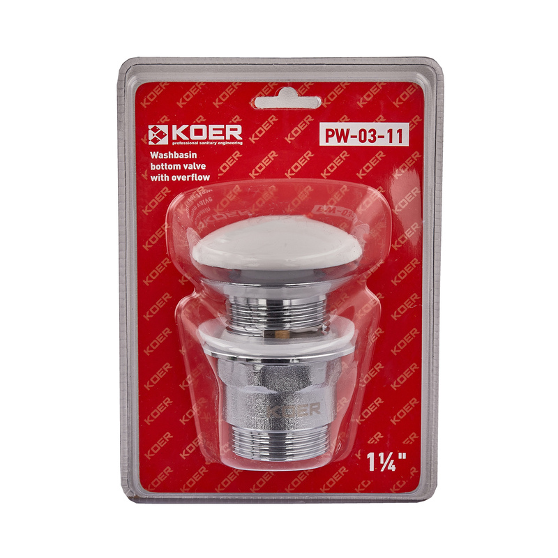 Донний клапан для умивальника з переливом Koer PW-03-11 1 1/4'' (кнопка)