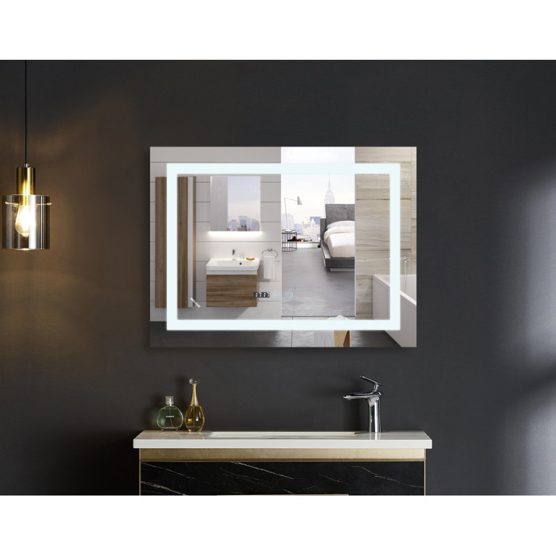 Дзеркало Mixxus WARM MR02-90x70-CASE з LED Touch, Anti-fog, димером, рег. яскравості, годинником