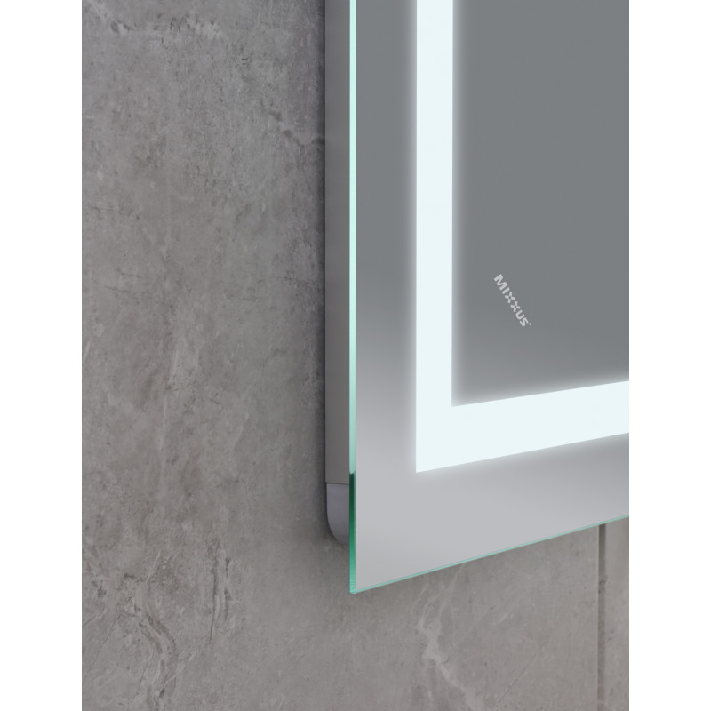 Дзеркало Mixxus WARM MR02-90x70-CASE з LED Touch, Anti-fog, димером, рег. яскравості, годинником