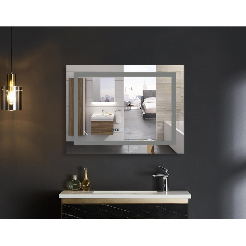 Дзеркало Mixxus WARM MR02-90x70-CASE з LED Touch, Anti-fog, димером, рег. яскравості, годинником