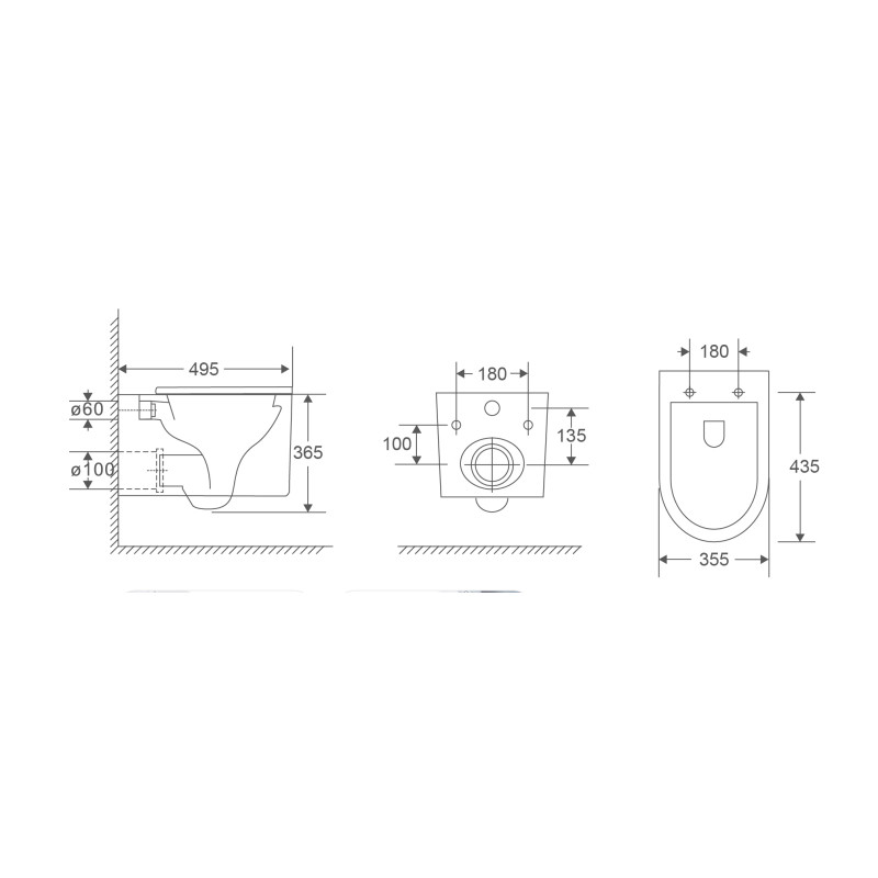 Унитаз подвесной Mixxus Premium Topper-0101-T3 495x355x375mm, система смыва Tornado 1.0