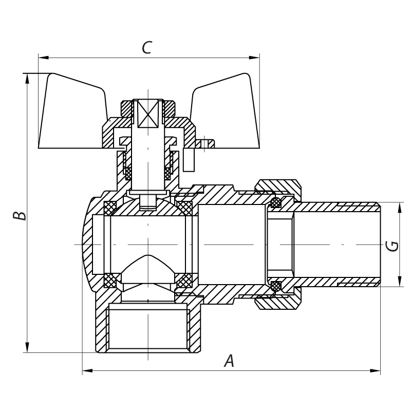 Кран с американкой 1/2" (Koer KR.228) угловой