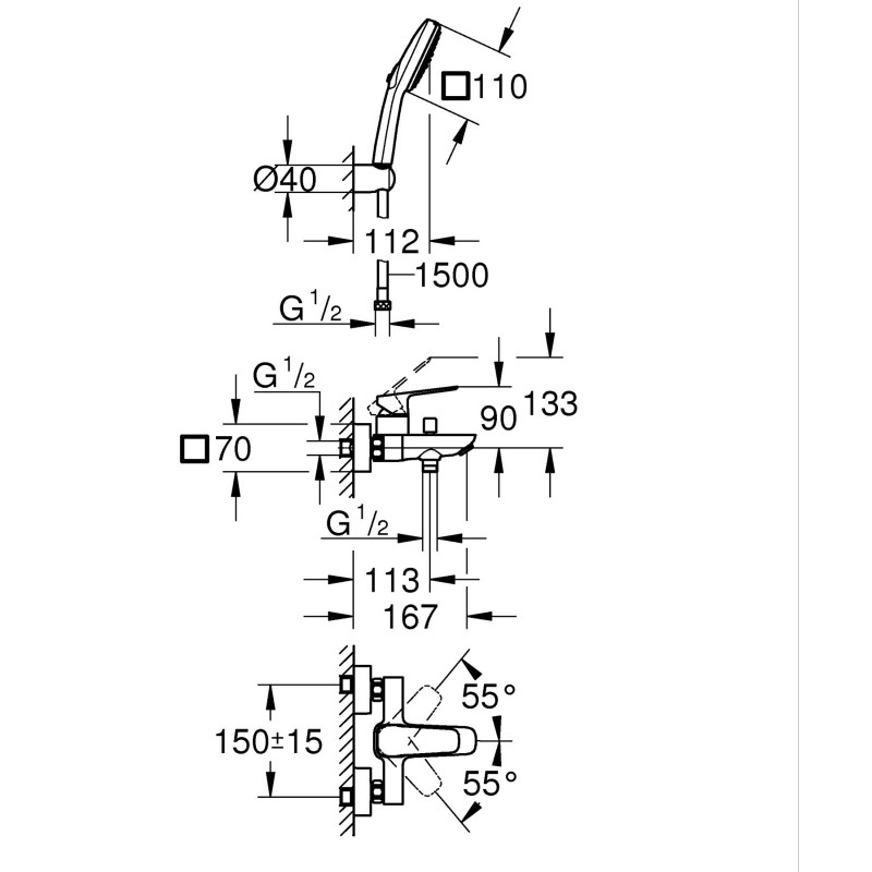 Однорычажный смеситель для ванны Grohe Cubeo