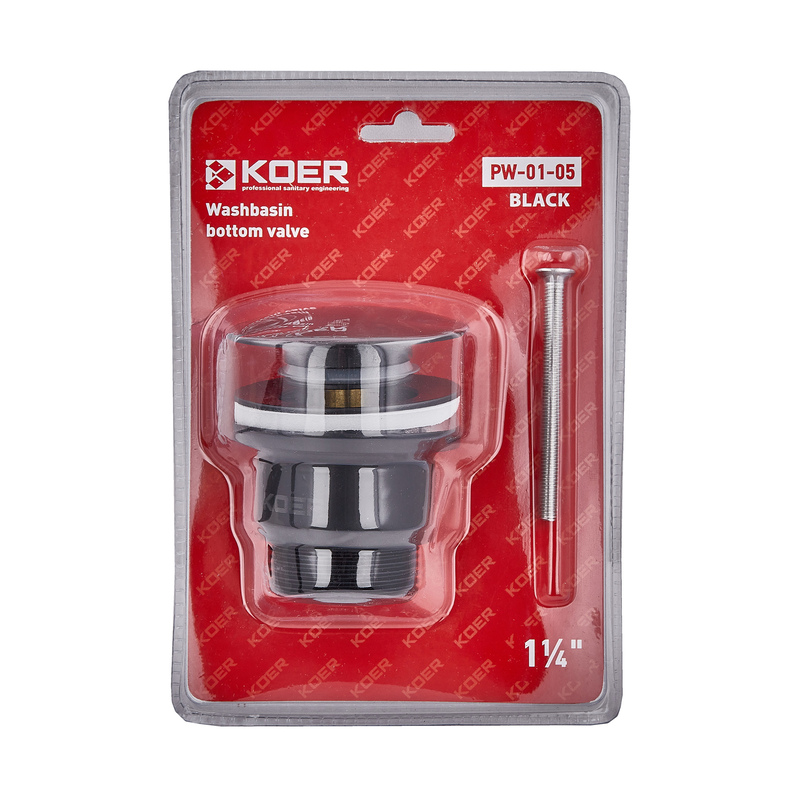 Донний клапан для умивальника Koer PW-01-05 1 1/4'' (кнопка) (Чорний)
