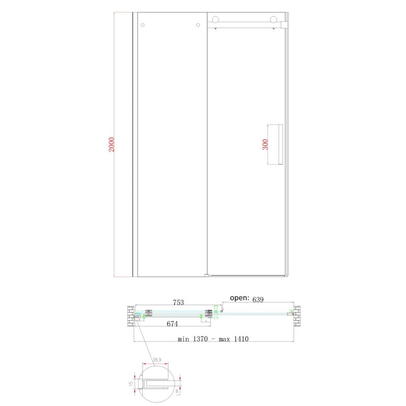 Двері в нішу Koer SR SD01-140x200-TR-01 прозоре скло Easy Clean 8мм, хром