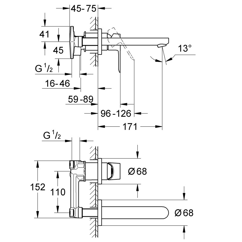 Смеситель для раковины скрытого монтажа Grohe BauLoop