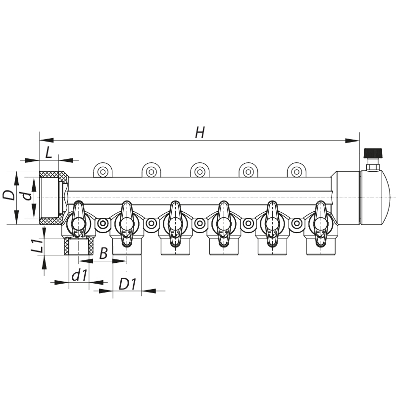 Коллектор 6-way с шаровыми кранами (40x20) PPR Koer K0173.PRO