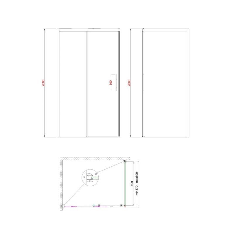 Бічна стінка для кабіни Koer SR SW05-90x200-TR-01 прозоре скло Easy Clean 6мм, хром