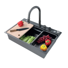Мийка Zerix ZH7548-SET-03 Nano-Black з вбудованим змішувачем з нерж. сталі