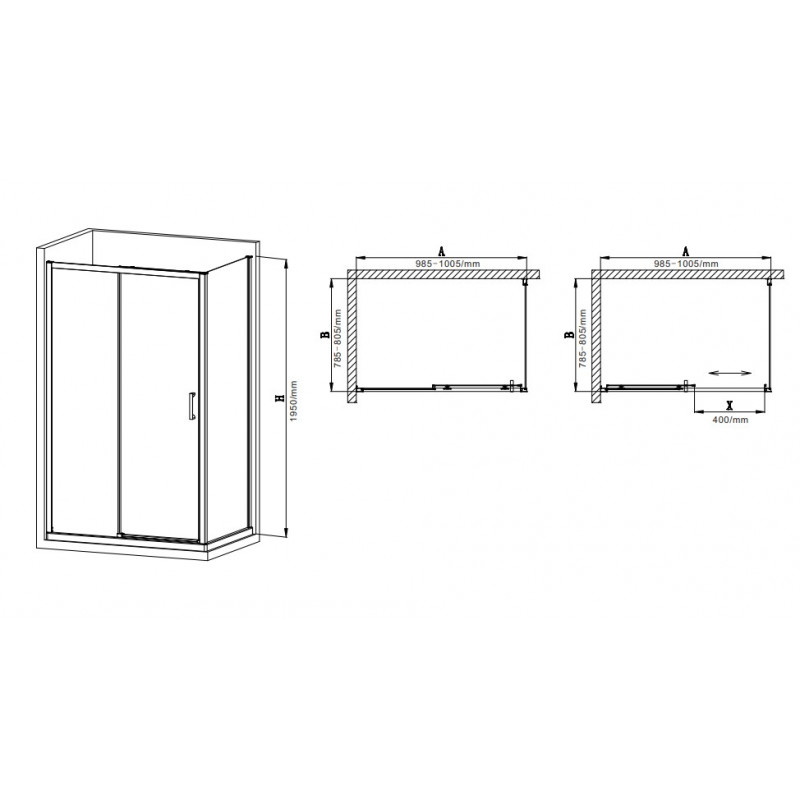 Душова кабіна без піддона Mixxus Premium DIVERSE SC03-100x80x195-TR Black прозоре скло 6мм (M