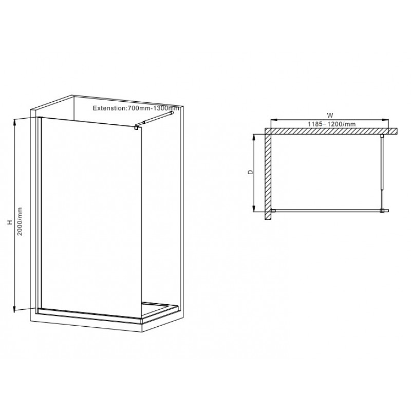 Душова перегородка Mixxus Premium FLAT SP01-120x200-TR Chrome Walk-In прозоре скло 8мм (MI685)
