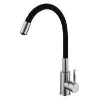 Кухонный смеситель с черным силиконовым изливом Zerix LUX-011 Refl.Black (нерж. сталь)