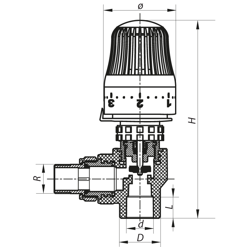 Кран термостатический с термоголовкой угловой 25x3/4 PPR Koer K0154.PRO