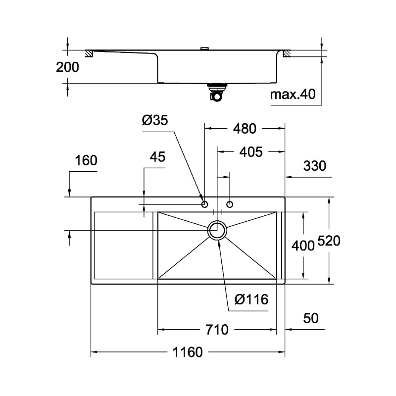 Мойка кухонная Grohe EX Sink K1000 (Двойная крыло слева)