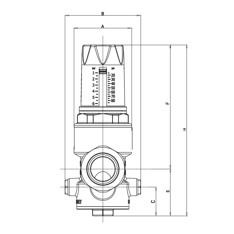 Редуктор тиску Roho R1202-050 - 1/2" НН, PN25 (1-6 бар) мембранний