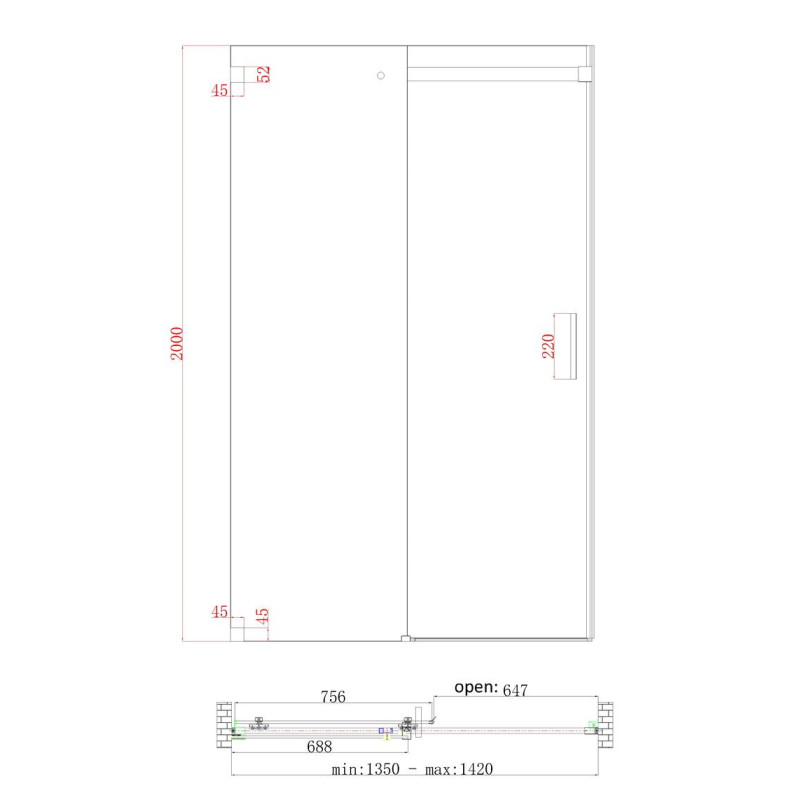Двері в нішу Koer SR SD02-140x200-TR-01 прозоре скло Easy Clean 8мм, хром