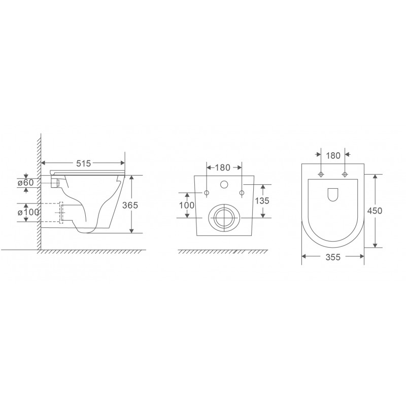 Унітаз підвісний Mixxus Premium Bevel-0301-T3 515x355x365мм, система змиву Tornado 3.0