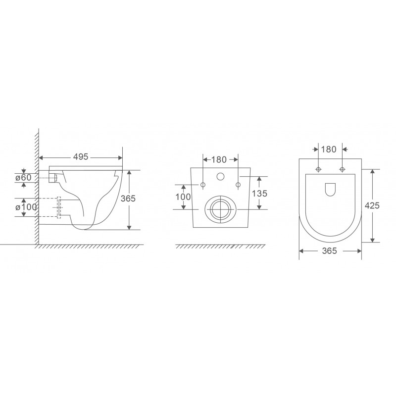 Унітаз підвісний Mixxus Premium Ellipse-0301-R 495x365x365мм, система змиву Rimless