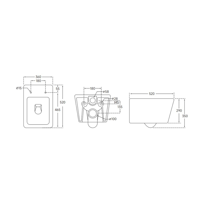 Підвісний унітаз Mixxus QUADRO-0304-R 520x360x365мм, система змиву RIMLESS