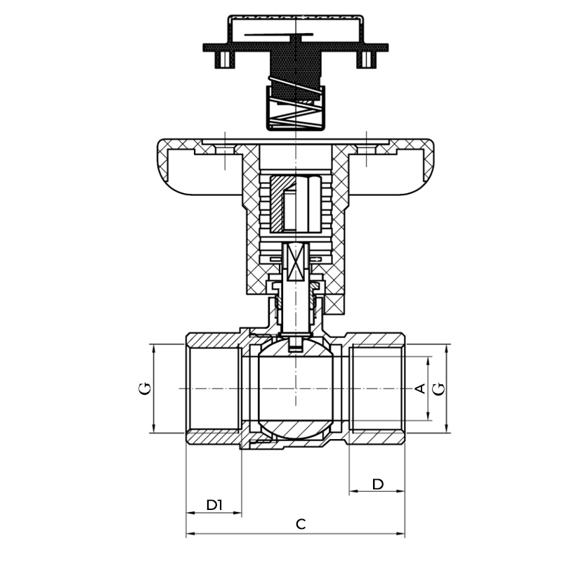 Кульовий кран з пластиковою ручкою і термометром Koer KR.240 - 3/4" ГГ
