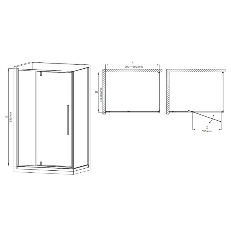 Душевая кабина без поддона Mixxus Premium BEVEL SC01-100x80x195-TR Black прозрачное стекло 6мм (MI6