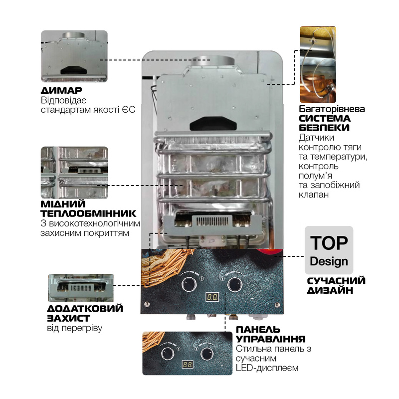 Газова колонка MIXXUS GWH-0310 BASIC GLASS димохідна 10 л/хв (панель зі скла з малюнком) (WH00)
