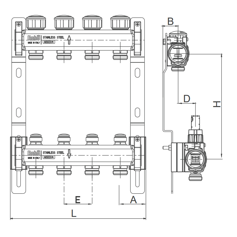 Колектор з термостатичними та запірними клапанами Roho R805-10 - 1"х 10 вих.