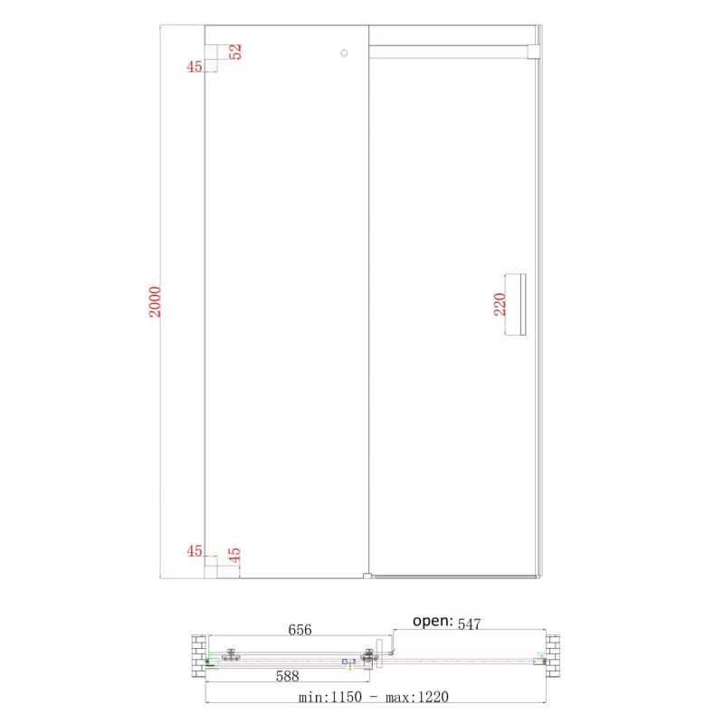 Двері в нішу Koer SR SD02-120x200-TR-01 прозоре скло Easy Clean 8мм, хром