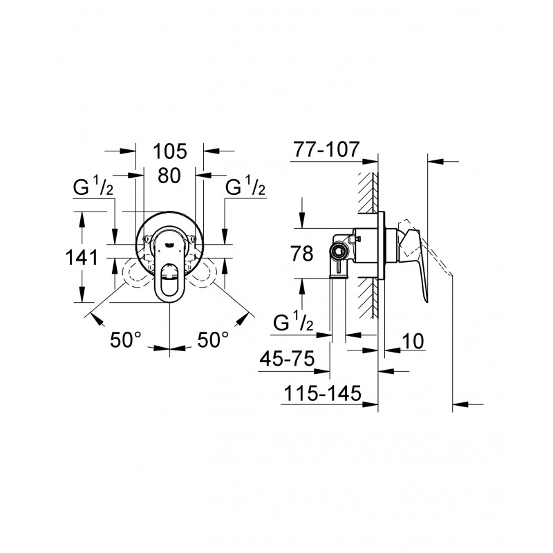 Смеситель прихованого монтажу для 1 споживача Grohe BauLoop