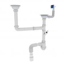 Сифон для кухні Zerix SK-03-A 3 1/2"x40 з двома різьбовими випусками і відводом для пральної машини (Z