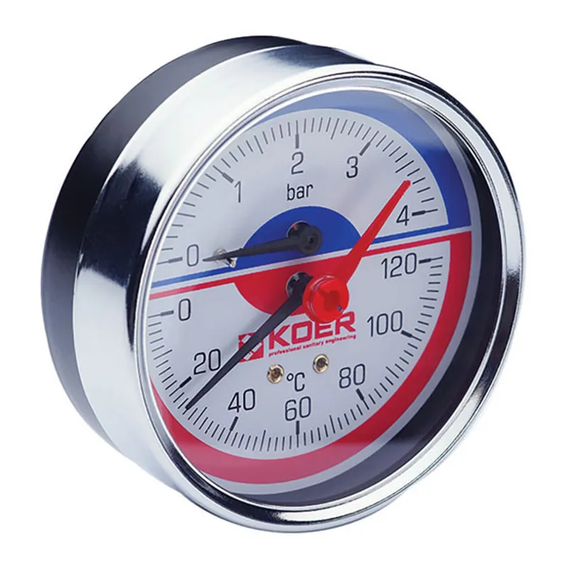 Термо-манометр аксіальний (KOER KM.812A) (0-4 бар), D 80мм, 1/4''-1/2''