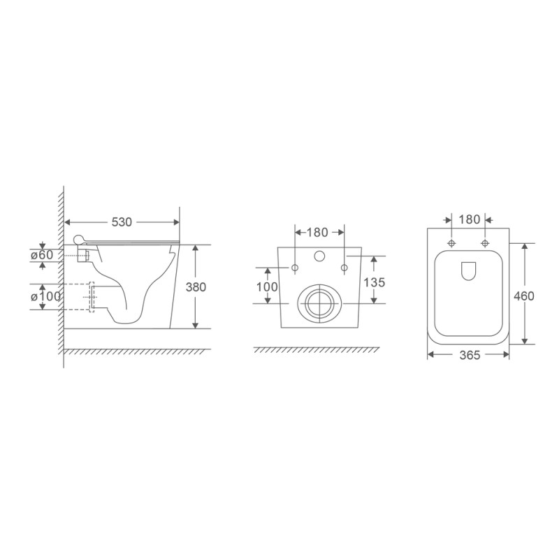Підвісний унітаз Mixxus Premium Quadro-0302-R Black 530x360x365мм, система змиву RIMLESS