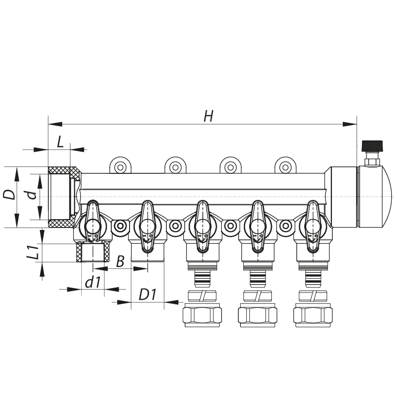 Коллектор распределительный 5-way с фитингом (40x20) PPR Koer K0193.PRO