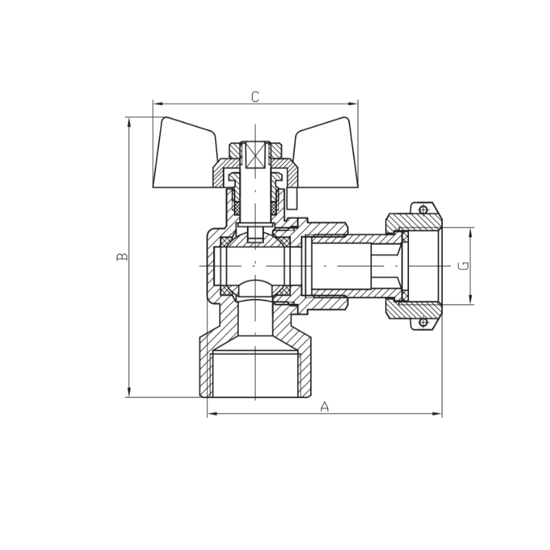 Кран угловой с накидной гайкой Koer KR.223 - 1/2" ГГБ
