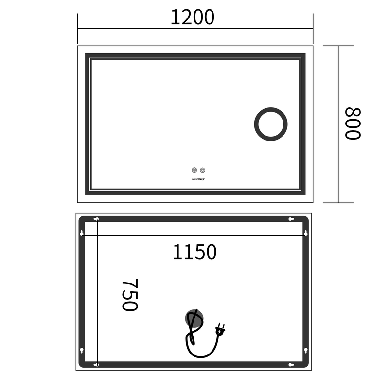 Дзеркало Mixxus Premium QUADRO MR20-120x80 (LED Touch, Анти-туман, димер, лінза)