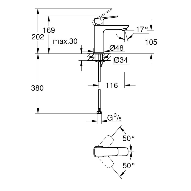 Однорычажный смеситель для раковины Grohe Cubeo M-размера