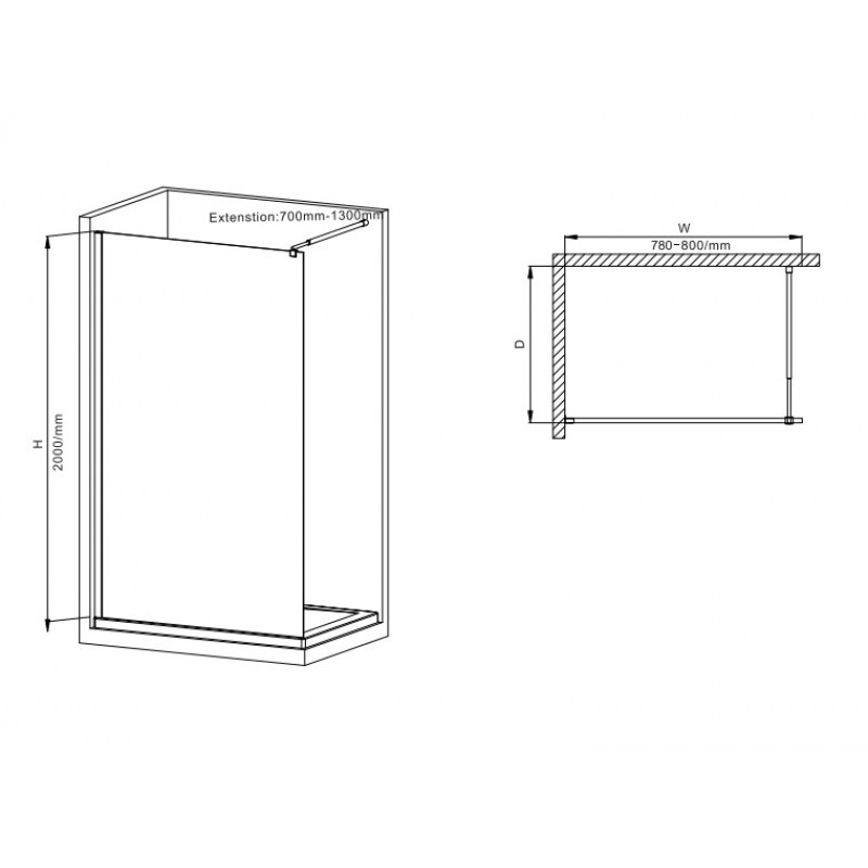 Душова перегородка Mixxus Premium FLAT SP02-80x200-TR Black Walk-In прозоре скло 8мм