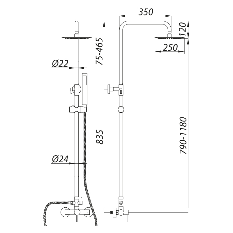 Душевая колонна со смесителем Zerix LR72405 (нерж. сталь)