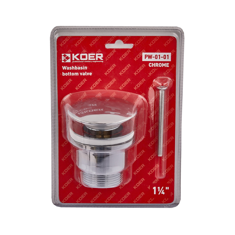 Донний клапан для умивальника Koer PW-01-01 1 1/4'' (кнопка) (Колір хром)
