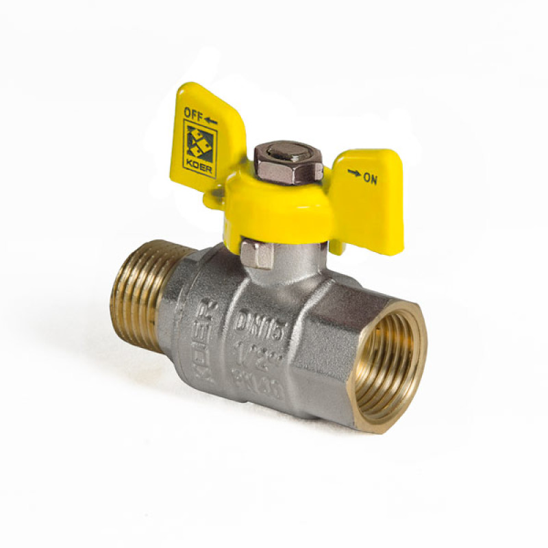 Кран шаровой KOER KR.218.G - 1/2" FM ГШМ YELLOW, ручка "бабочка" желтая