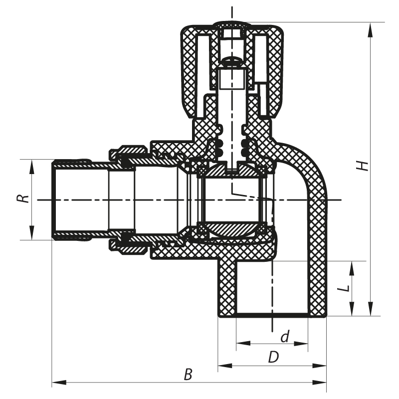 Кран радиаторный 20x1/2 угловой PPR Koer K0157.PRO