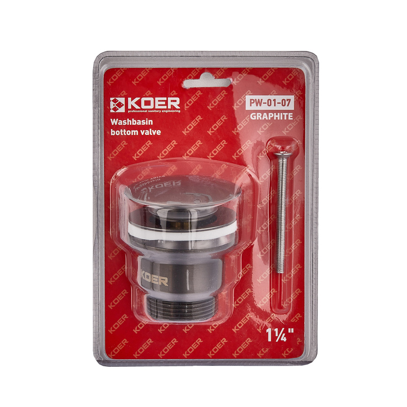Донний клапан для умивальника Koer PW-01-07 1 1/4'' (кнопка) (Графіт)