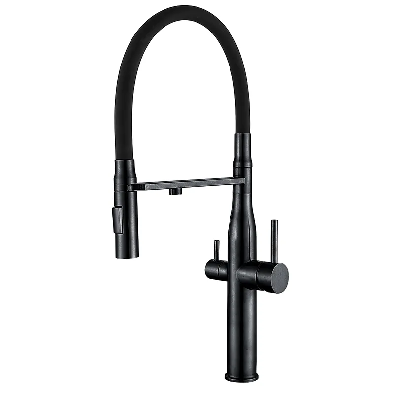 Кухонный смеситель на две воды с гибким изливом Mixxus VTM-021 Black Refl.Black