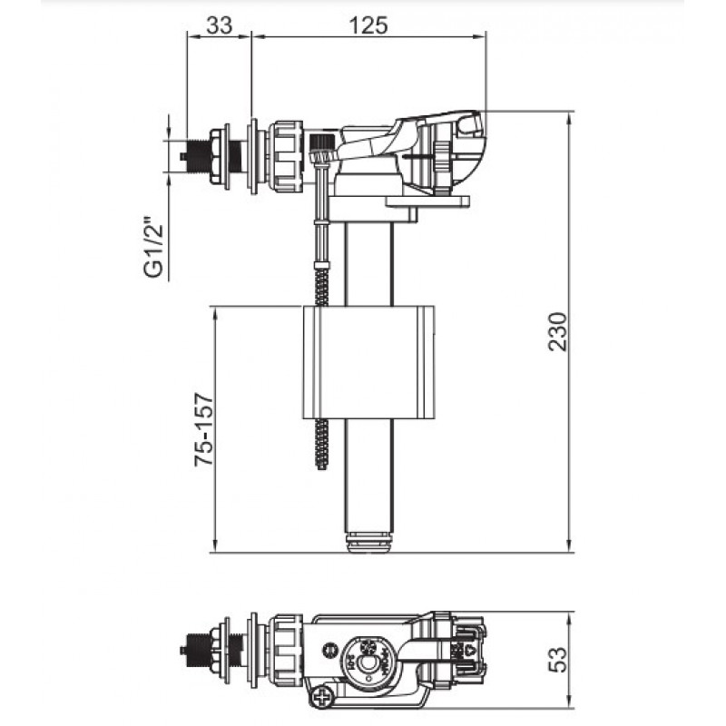 Арматура наповнювальна Koer KT-0105-1/2" з боковим підключенням і латунною різьбою 1/2"