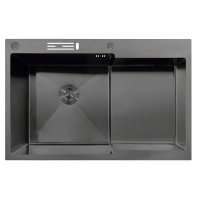 Мойка MIXXUS MH7849L-HK NANO-BLACK (3.0/0.9) из нержавеющей стали "глубокое крыло", с подставкой по