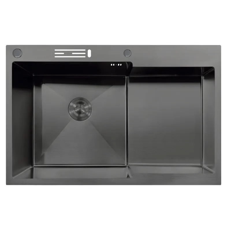 Мойка MIXXUS MH7849L-HK NANO-BLACK (3.0/0.9) из нержавеющей стали "глубокое крыло", с подставкой по