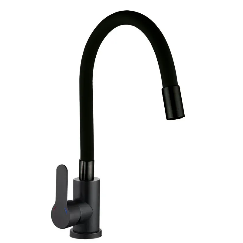 Кухонный смеситель с силиконовым изливом Zerix DAX-011 Black Refl.Black (нерж. сталь)