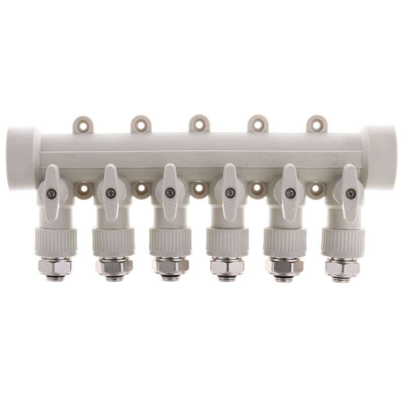 Коллектор распределительный 6-way с фитингом (40x20) PPR Koer K0194.PRO